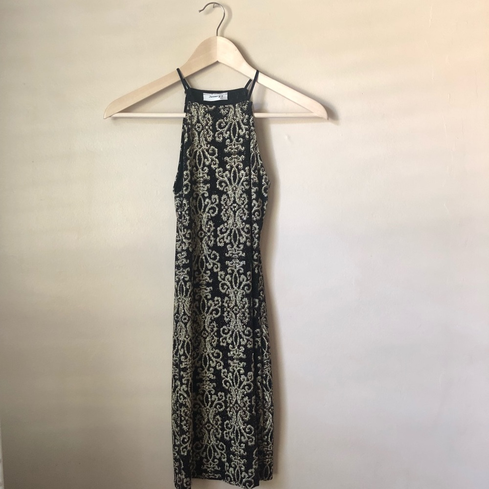 Vintage patterned shimmer halter dress